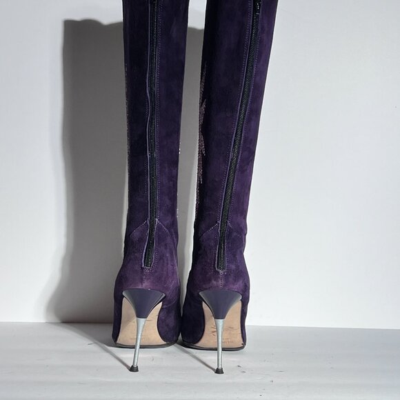 Charles David Purple Suede Pink Swarovski Western Cowboy High Heel Boot Sz 8.5 - Picture 7 of 14